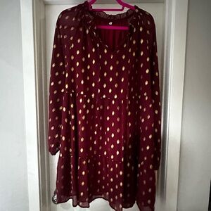 Maroon and Gold polka dot dress size XL